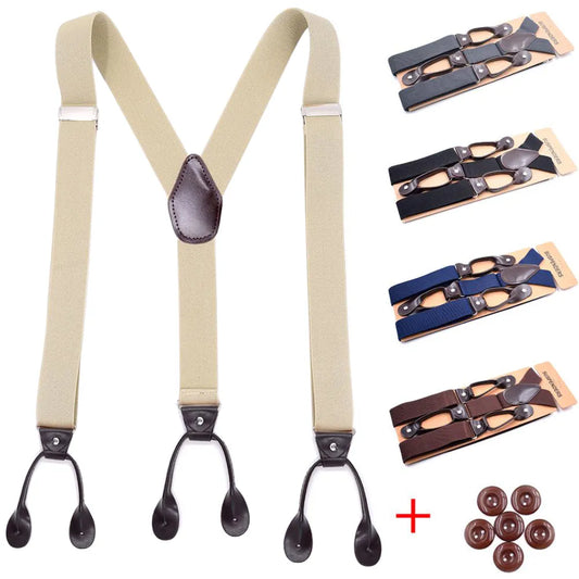 Adjustable Leather-Trimmed Y-Back Suspenders for Adults
