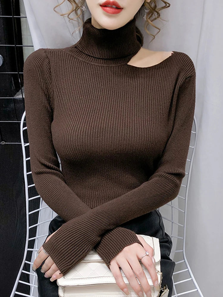 Lace Ruffle Turtleneck Sweater for Women's