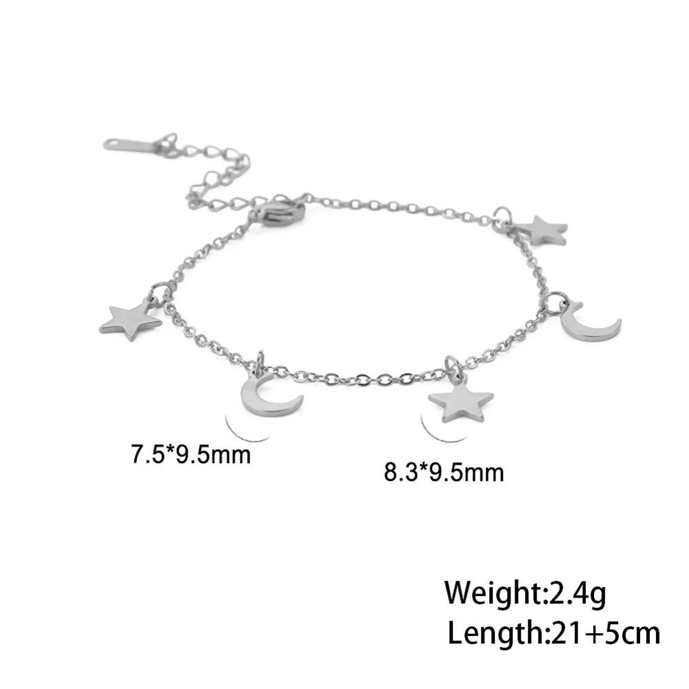 Stainless Steel Star Moon Heart Butterfly Anklet – Women’s Foot Bracelet Chain