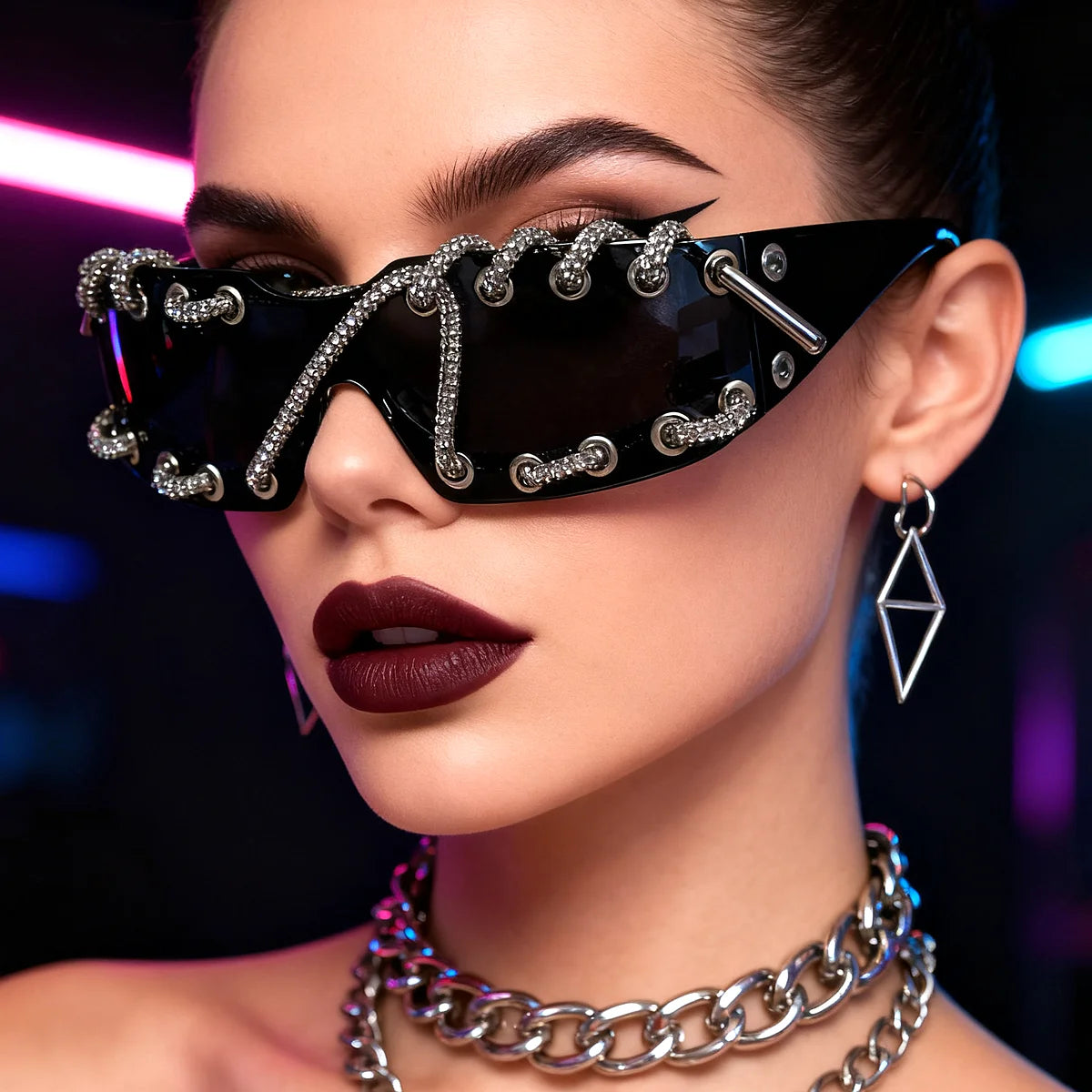 Women's Crystal Chain Designer Punk Y2k Sunglasses