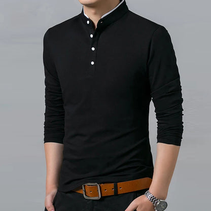 Men's Business Casual Polo Long Sleeve T-shirt