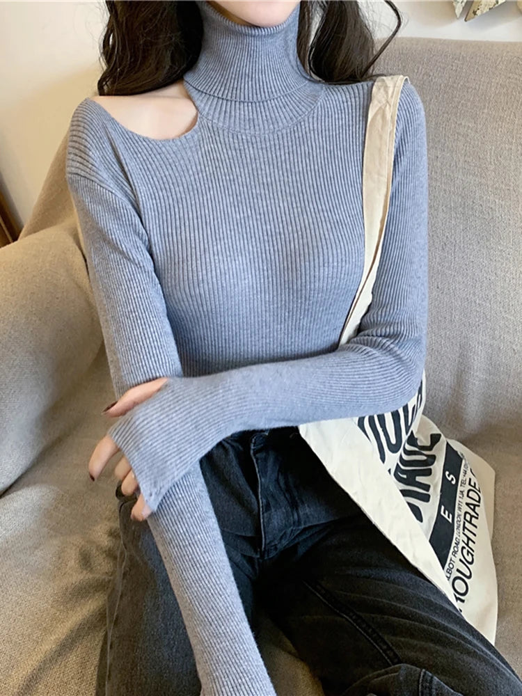 Lace Ruffle Turtleneck Sweater for Women's