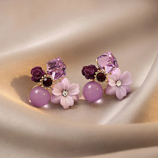 Women's Crystal Flower Stud Earrings
