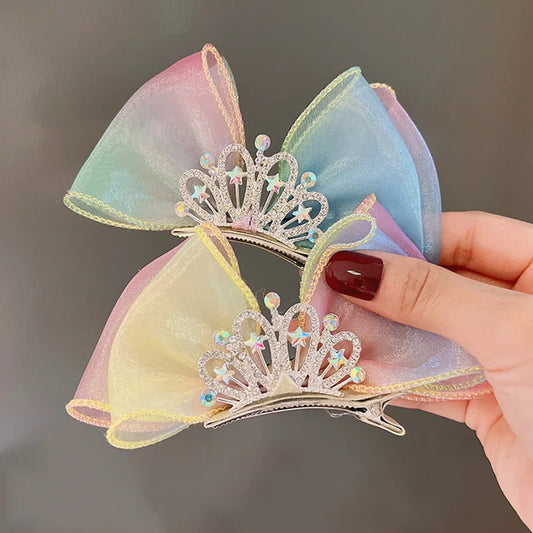 Pastell Regenbogen Haarschleifen Farbverlauf Prinzessin Krone Haarspangen