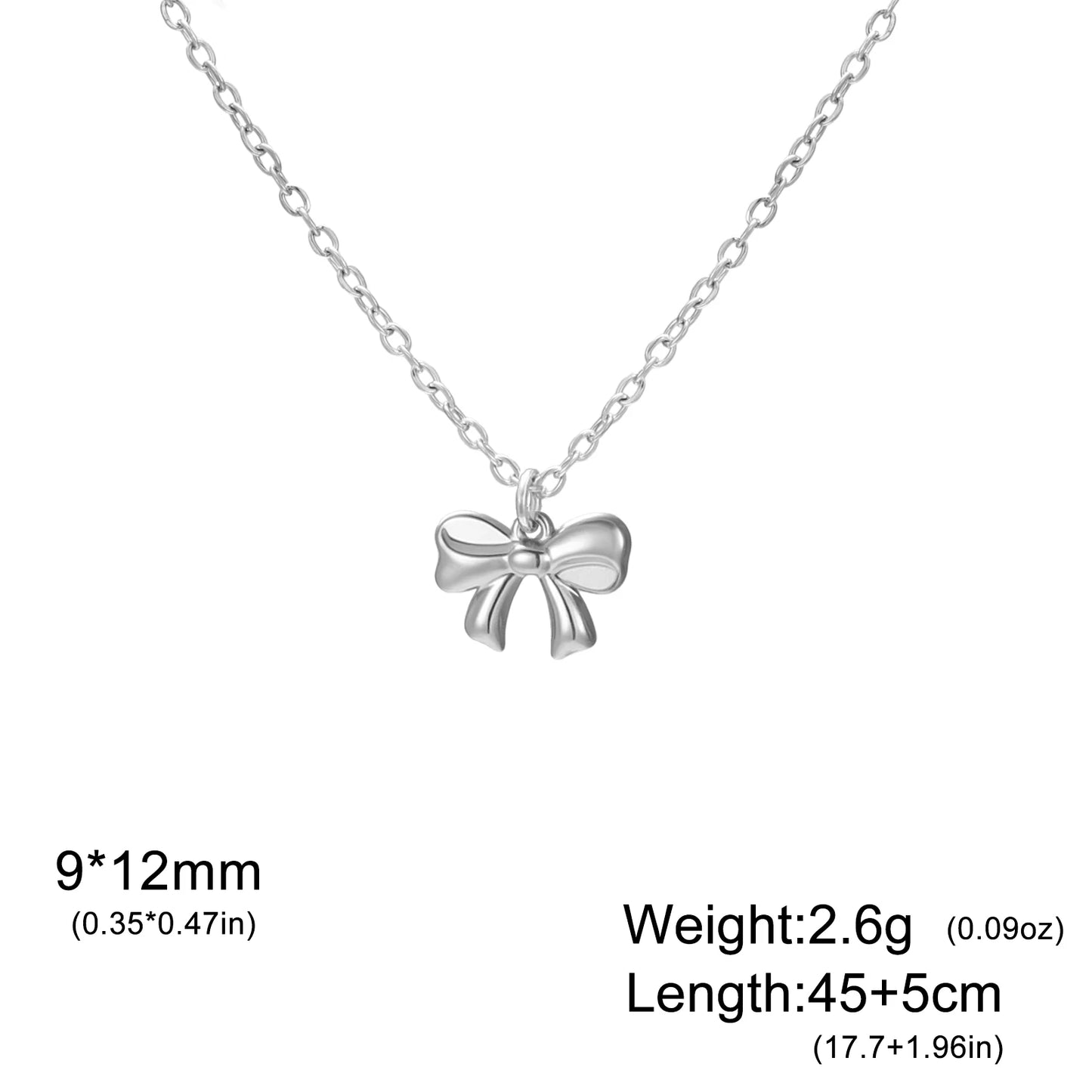 Collier pendentif nœud papillon en acier inoxydable pour femme