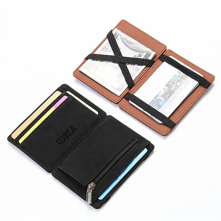 Unisex Ultra Thin PU Leather Magic Wallet – Slim Mini Card Holder Zipper Coin Pocket