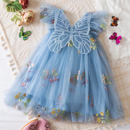 Feen-Trägerkleid aus besticktem Schmetterlingsnetz