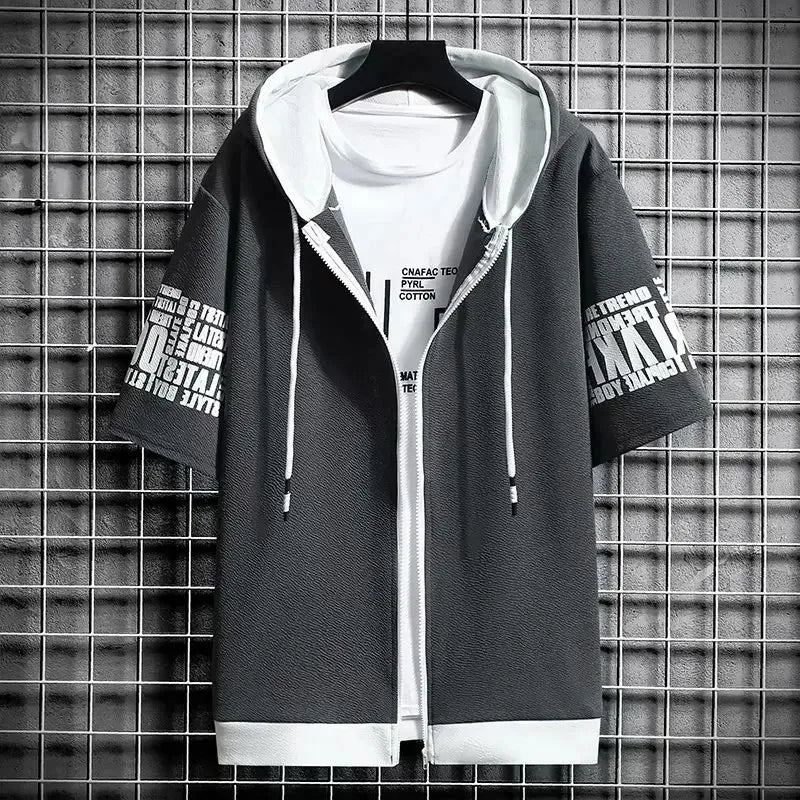 Men's Streetwear Short Sleeve Hooded Printed T Shirts