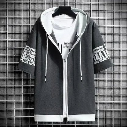 Men's Streetwear Short Sleeve Hooded Printed T Shirts