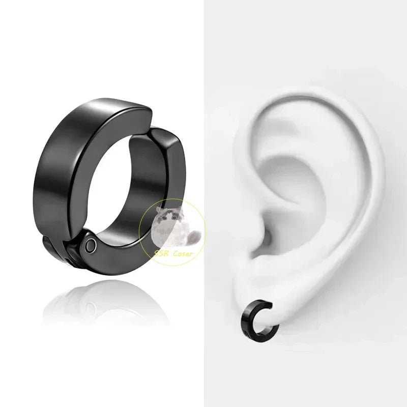 Anime Chainsaw Man Hirofumi Cosplay Black Ear Clip Earrings