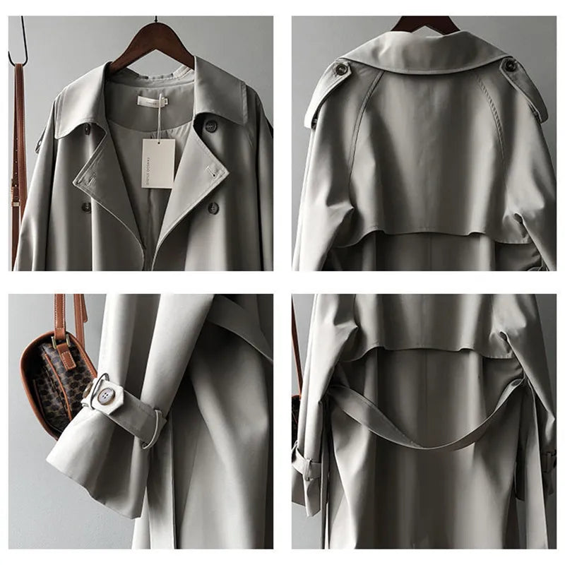 Trench-coat Long kaki classique pour femme, surdimensionné