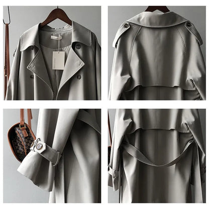 Trench-coat Long kaki classique pour femme, surdimensionné