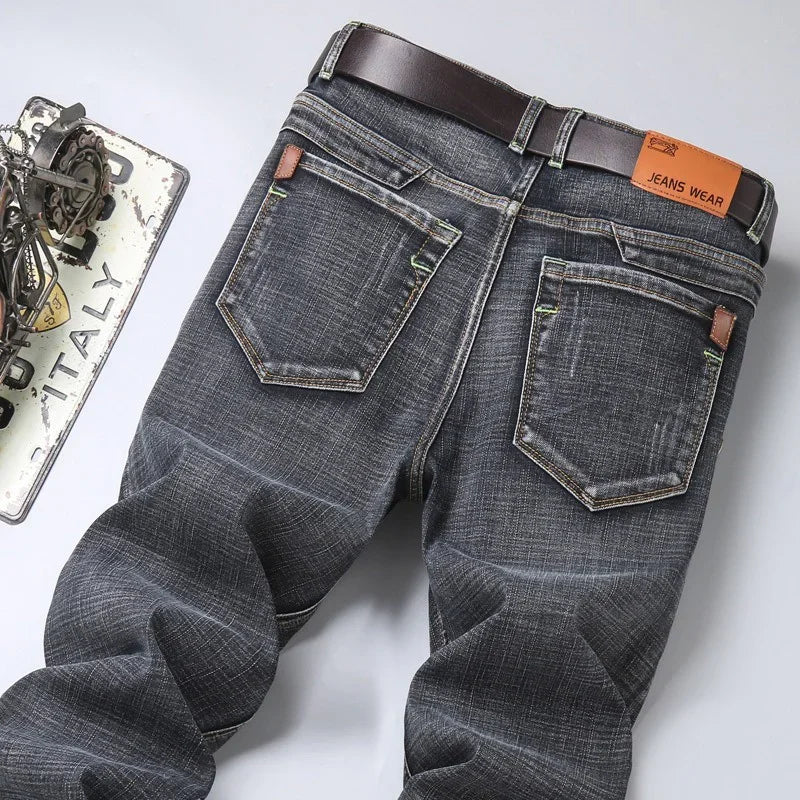 Jean en denim noir stretch droit pour homme