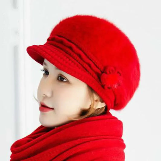 Women’s Floral Knit Beanie Hat & Scarf Set – Winter Warm Soft Knitted Cap