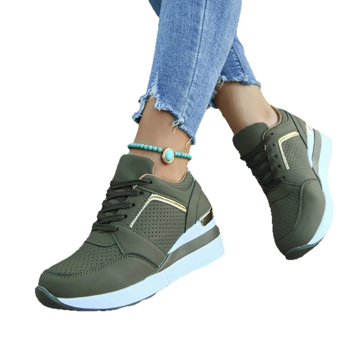Women's Spring Autumn Lace-Up Lightweight Wedge Casual Shoes