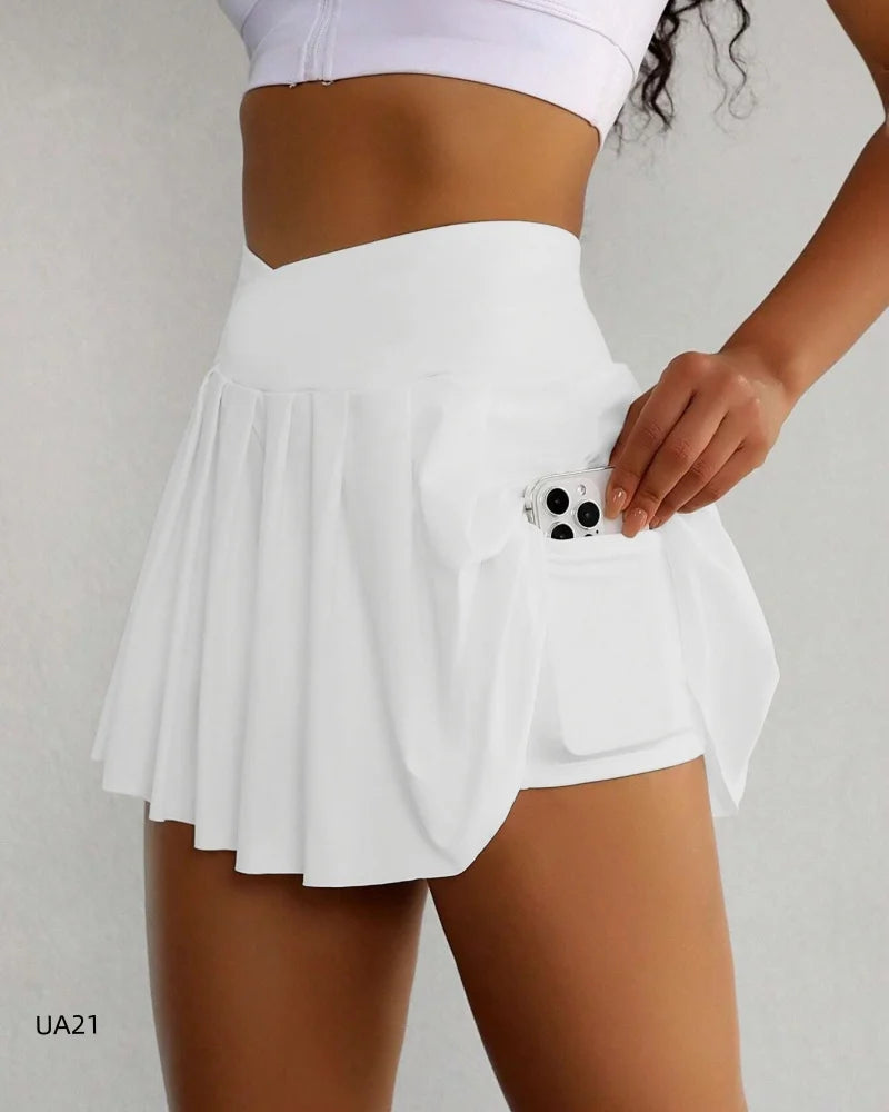 2 in 1 Gym Yoga Women's Tennis Skirts With Pockets