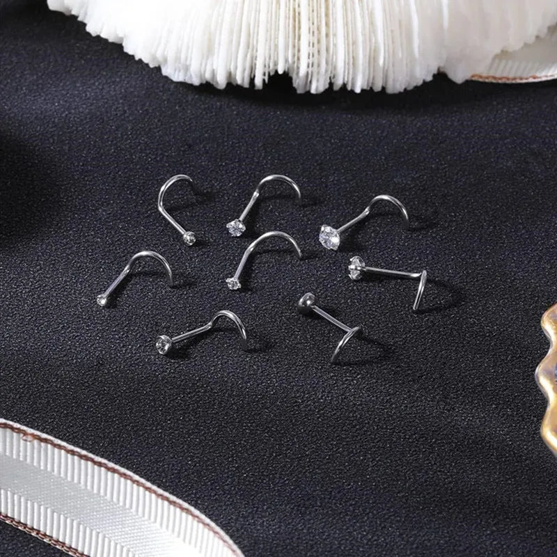 8-Piece Surgical Steel Crystal Nose Ring Set