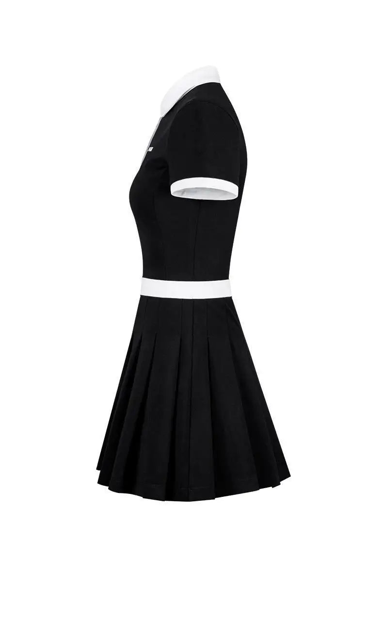 Damen Kurzarm Slim Plissee Golf Polo Shirt Rock Kleider