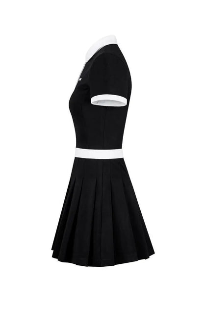 Damen Kurzarm Slim Plissee Golf Polo Shirt Rock Kleider