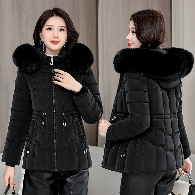 Parka d'hiver à capuche matelassée en coton pour femme
