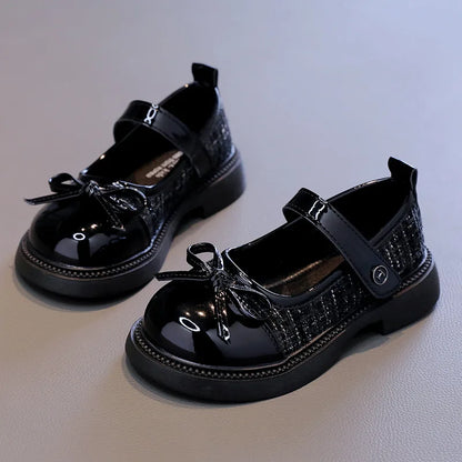 Kinder-Lederschuhe mit Patchwork-Schleife – Prinzessin Mary Jane Schuhe 
