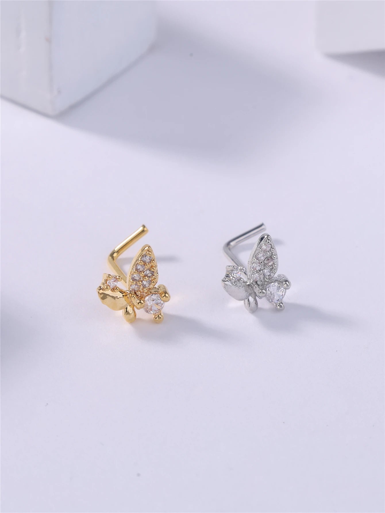 Cute Butterfly L-Shaped Nose Stud in Gold/Silver