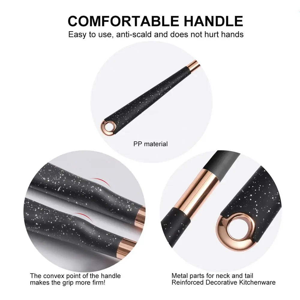 Ensemble d'ustensiles de cuisine en silicone abricot/noir