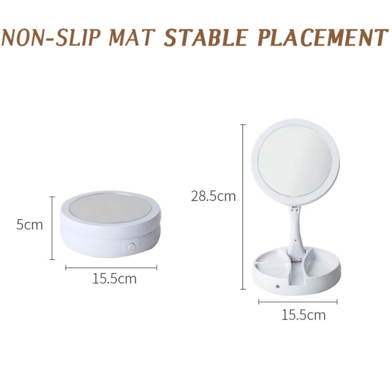 Miroir de maquillage grossissant pliable à LED avec grossissement 10X