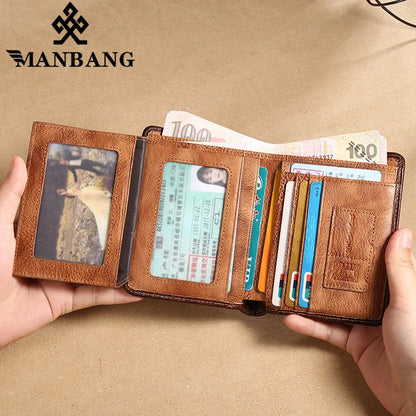 Genuine Leather Trifold Men's Wallets Credit Card Holder