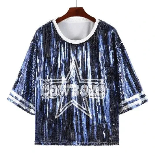 Robe en jersey de football cowboy à sequins pour femme