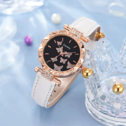 Montre-bracelet en strass avec bague, collier, boucles d'oreilles pour femmes