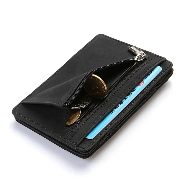 Unisex Ultra Thin PU Leather Magic Wallet – Slim Mini Card Holder Zipper Coin Pocket