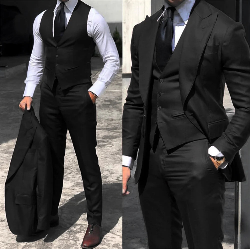 Men's Brown Three-Piece Slim Fit Suit - Jacket  Vest Pants