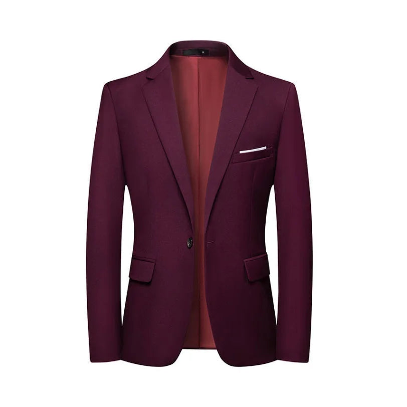 Men's Slim Fit Solid Color Single Breasted Blue Blazer