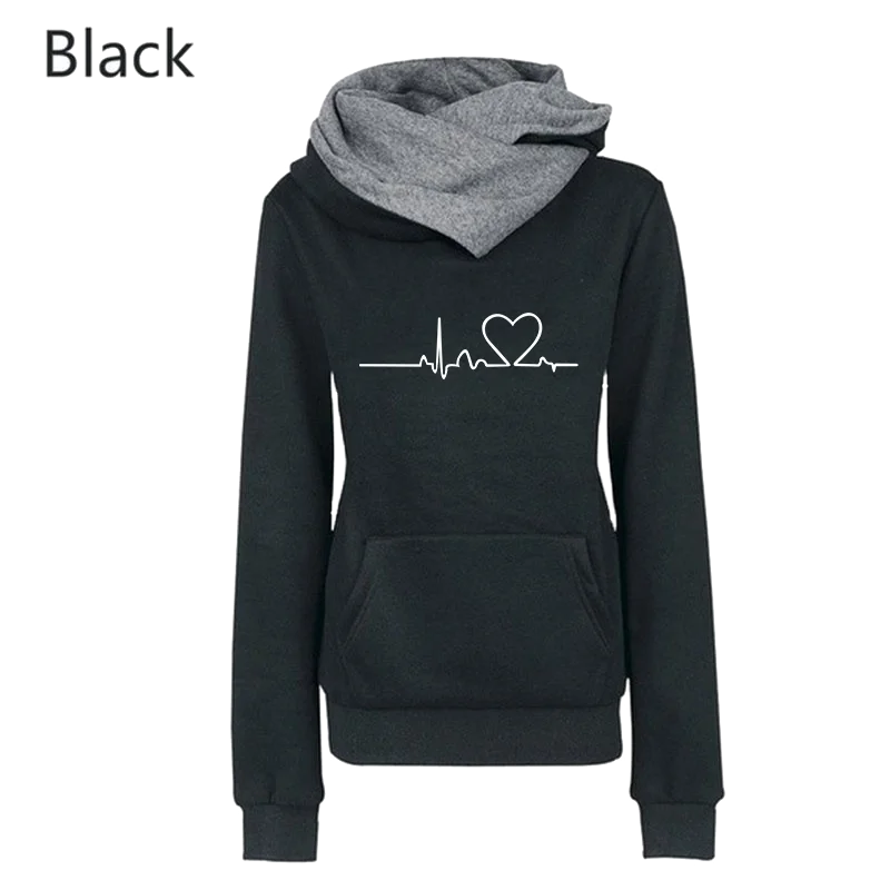 Women's LongSleeve Love Heartbeat Print Streetwear Hoodies
