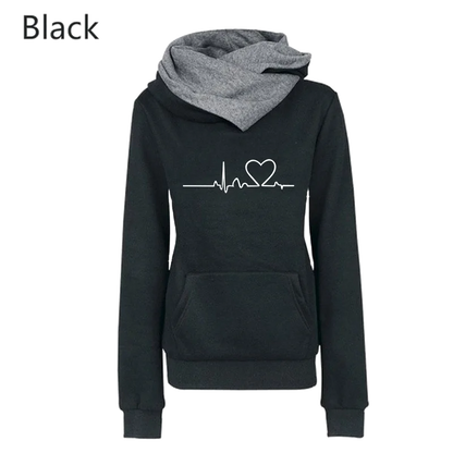Women's LongSleeve Love Heartbeat Print Streetwear Hoodies
