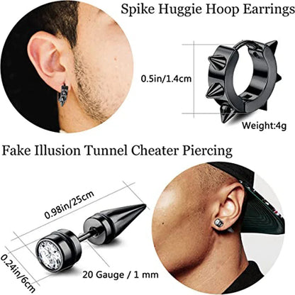 Boucles d'oreilles à tige à vis en acier inoxydable noir