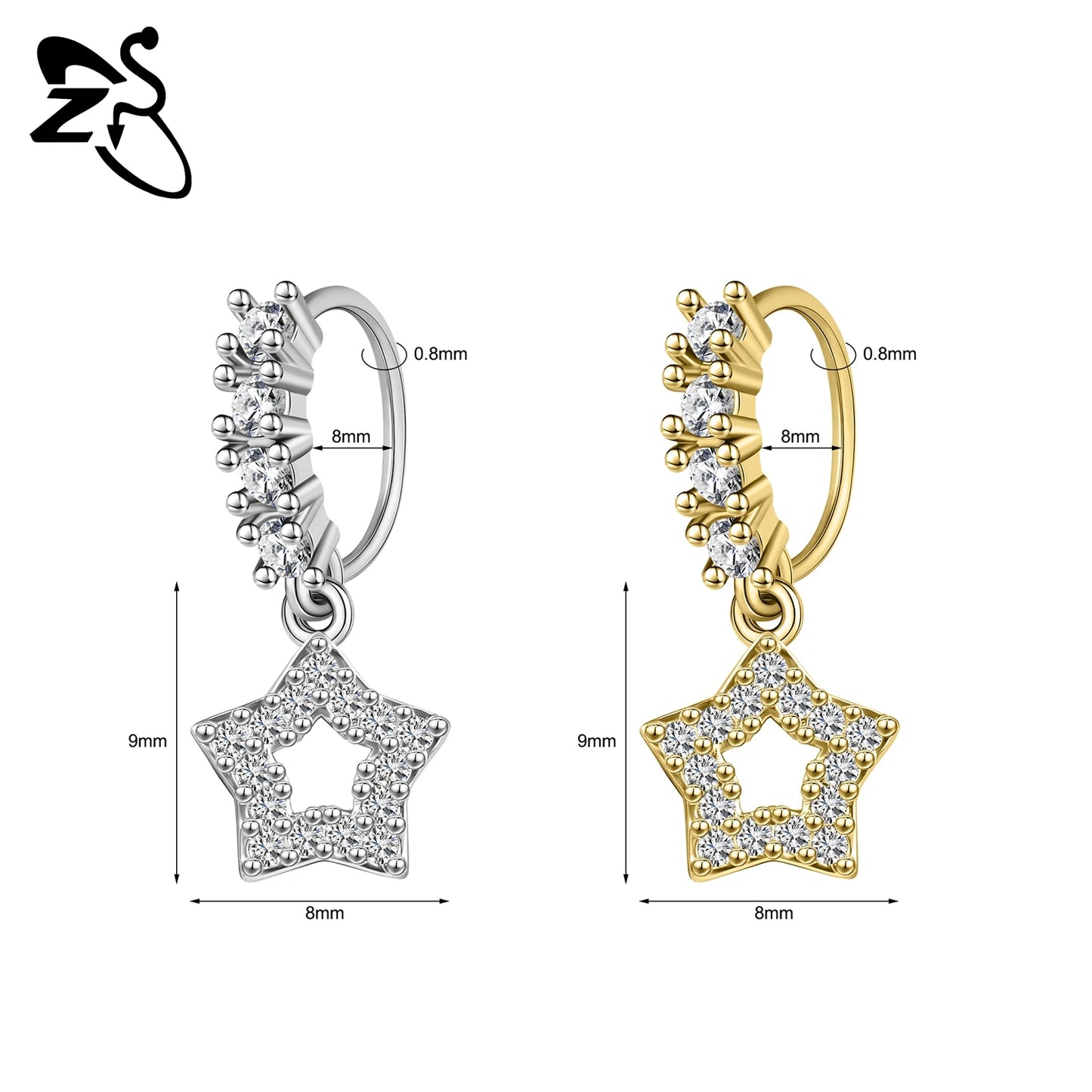 Hochwertige baumelnde Nasenringe mit CZ-Herzen für Frauen