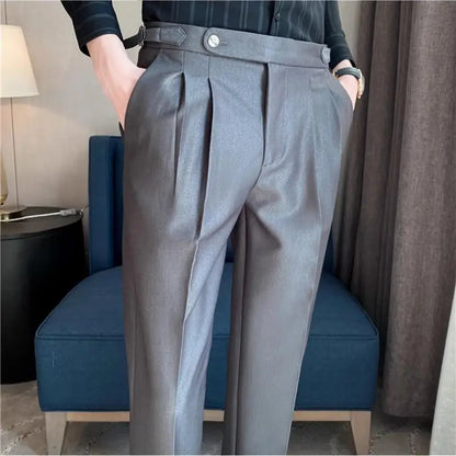 Men’s Classic Slim Fit Office Trousers - High Waist Vintage Pants