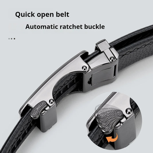Men's Adjustable Genuine Leather Ratchet Automatic Buckle Belt