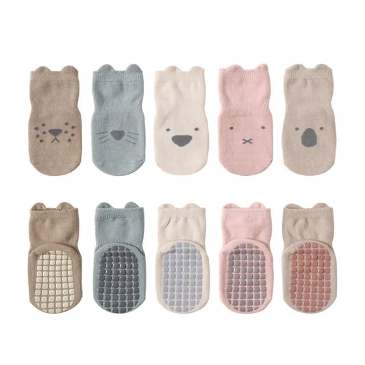 Chaussettes antidérapantes pour nouveau-nés filles, 5 paires, bas de sol avec dessin animé