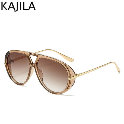 Women’s Oversized Oval Punk Pilot Sunglasses – Metal Frame UV400 Shades Sunglasses