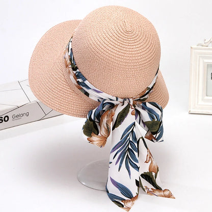 Chapeau de soleil en paille Boho Chic avec visière à nœud pour femme
