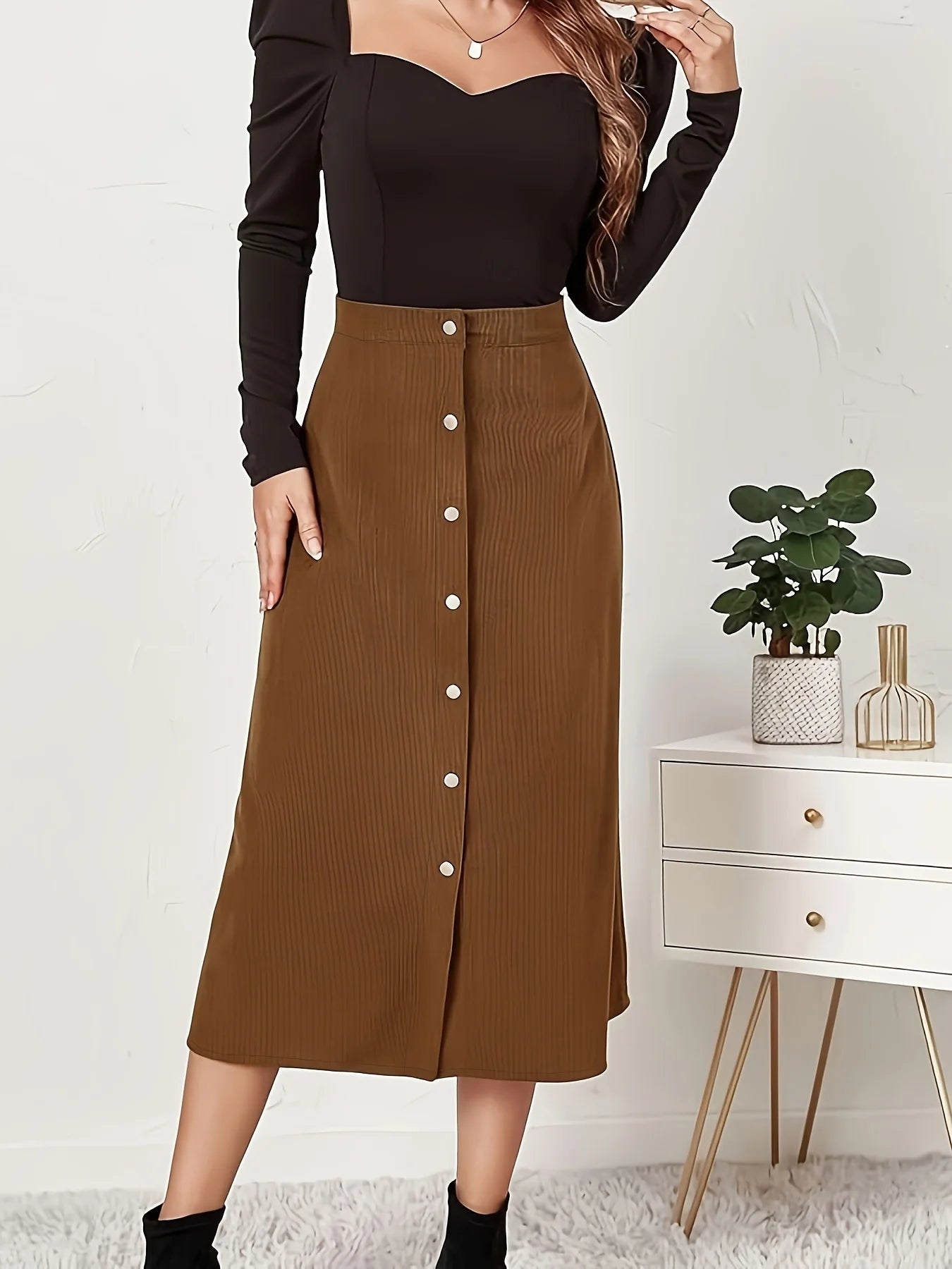 Plus Size High Waisted A-Line Midi-Rock für Damen