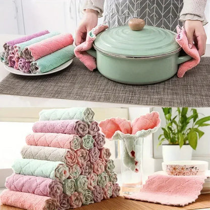Fast-Drying Coral Velvet Kitchen Towels