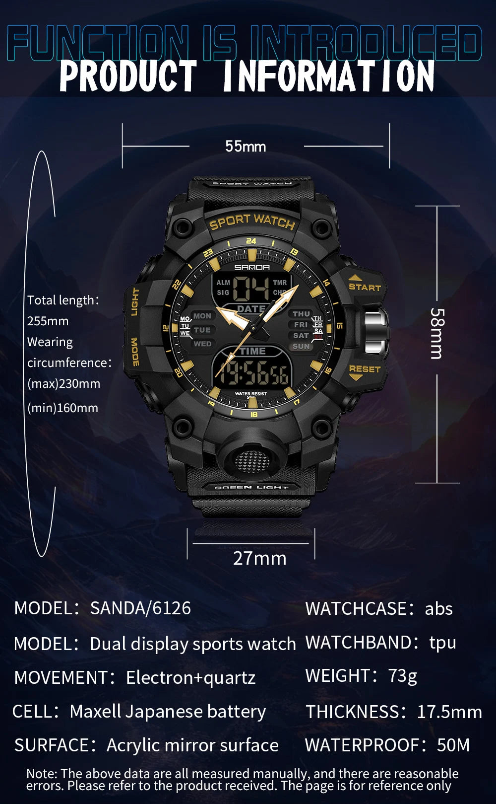Waterproof Military Sports Dual Display Digital Men's Watch