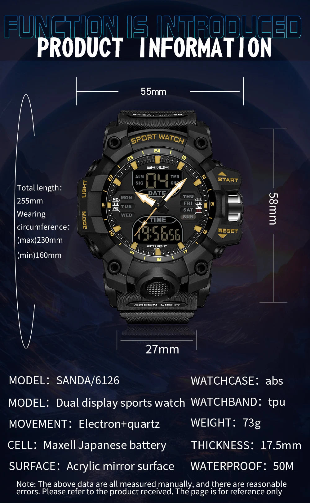 Wasserdichte Militär-Sport-Digital-Herrenuhr mit zwei Displays