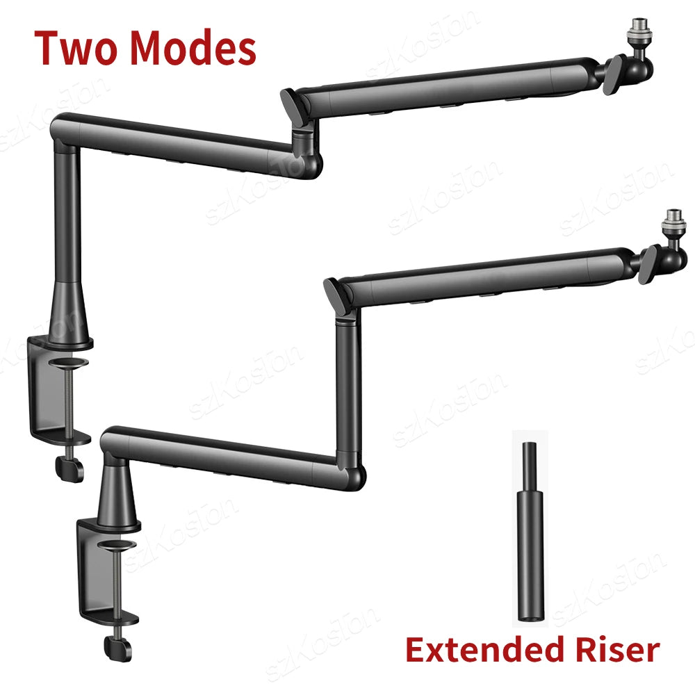 Studio Microphone Boom Arm Adjustable Riser Low‑Profile Mic Stand with Cable Management
