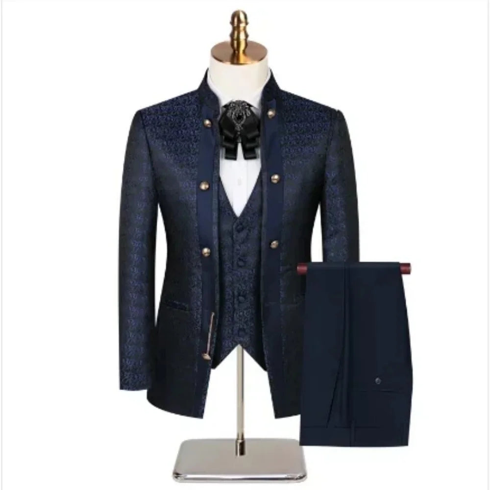 Double Breasted Jacquard Men's 3-Piece Suit Set