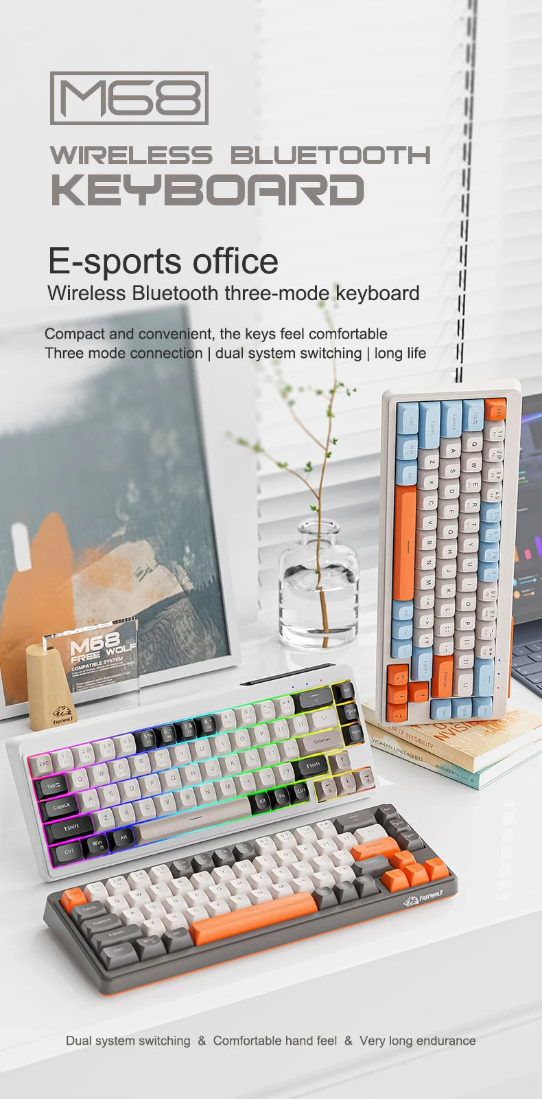 Kabellose mechanische Tastatur, Bluetooth, Dualmodus, Hot-Swap-fähig, Mini, 68 Tasten, roter Schalter, für PC, PS4, Xbox, iPhone, iPad